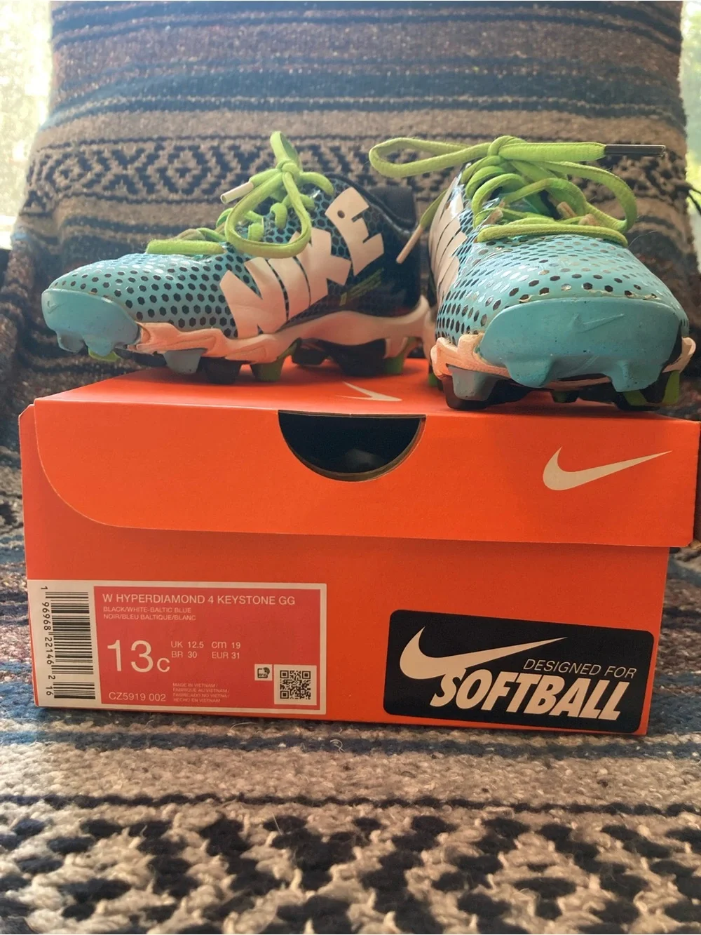 Nike Hyperdiamond 4 Keystone “Dynamic Turquoise/Lime Glow” Softball Cleats 13C